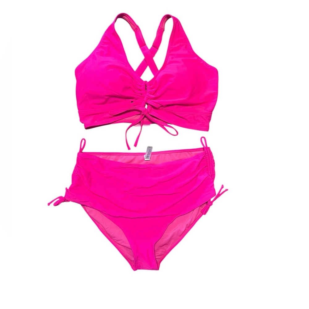 Pink Triangle Bikini High Waisted Swimwear Set